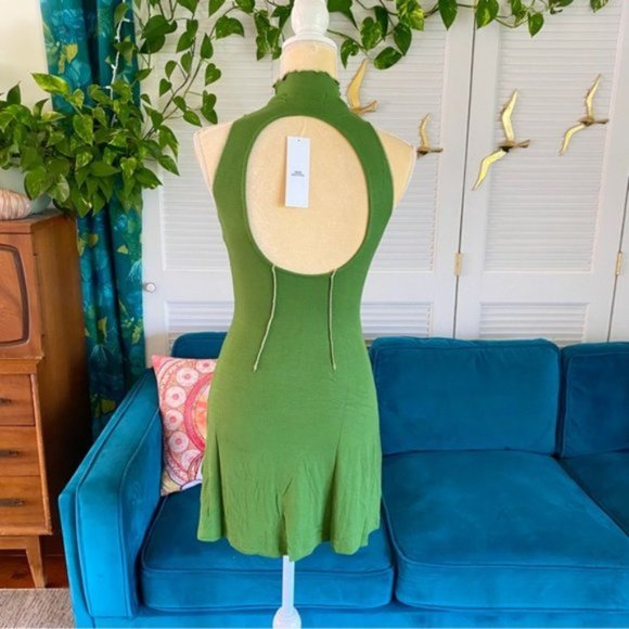 Urban Outfitters | UO Deja Seamed Mini Dress Sleeveless Ribbed Green New Medium - Picture 9 of 14